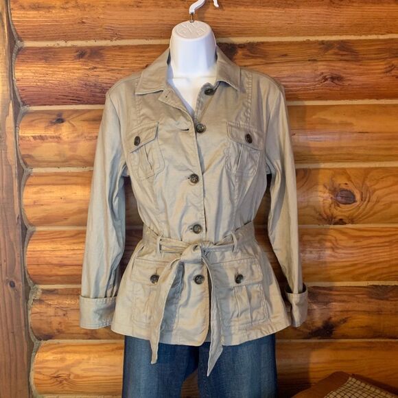 New York & Company Khaki Belted Trench Jacket Medium - Picture 1 of 8
